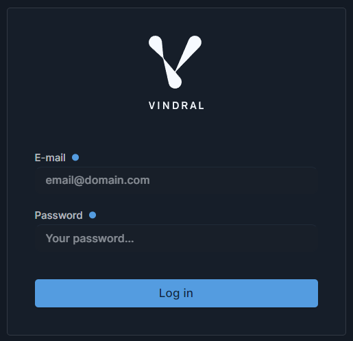 Vindral Portal login screen